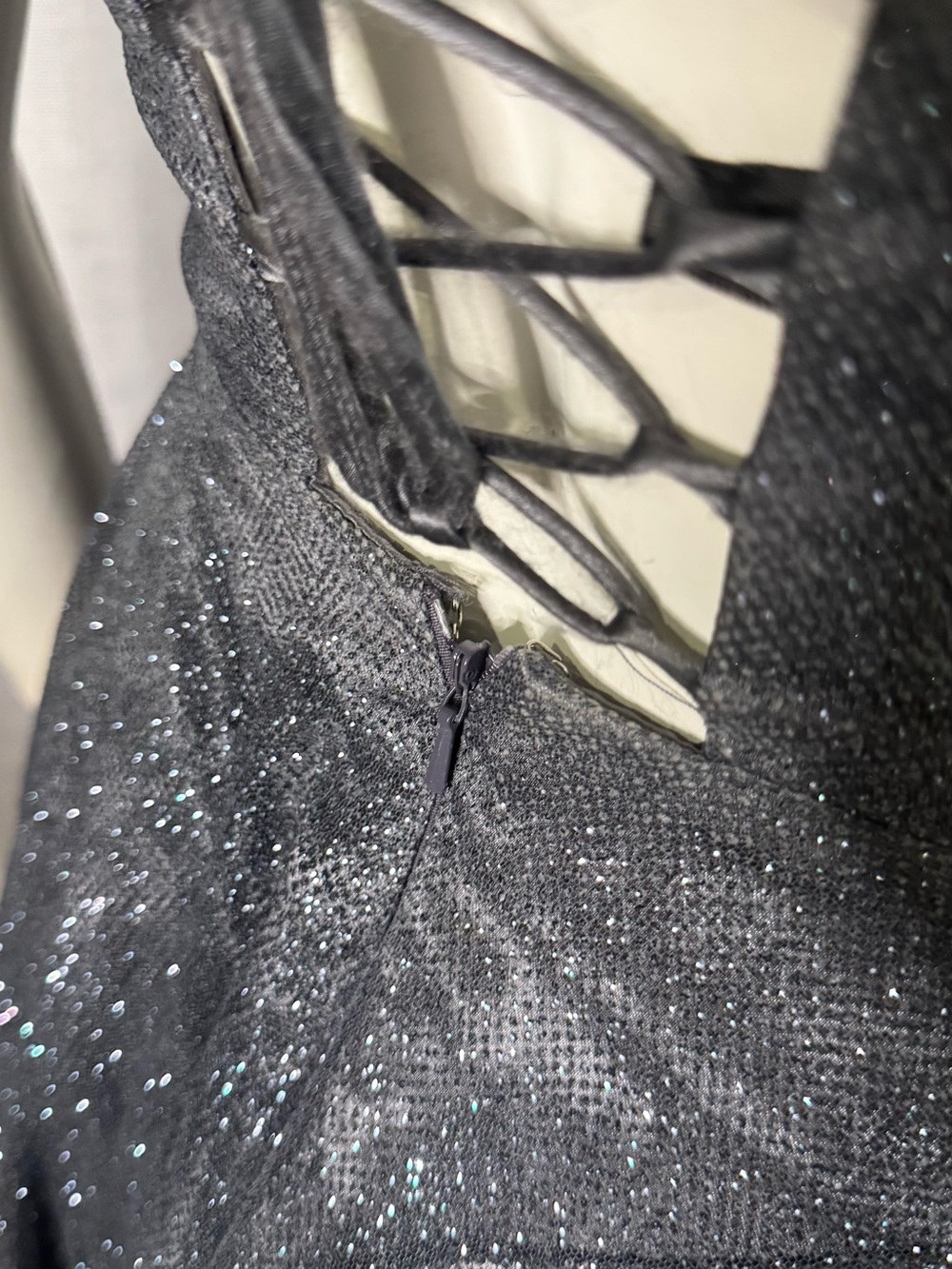 Charcoal Sparkly Corset Gown - Tie Back Dress with Long Train - Picture 5 of 11